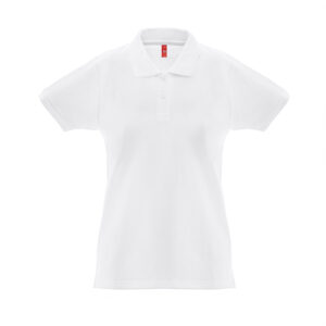 THC MONACO WOMEN WH. Polo de manga curta para mulher em algodão cardado